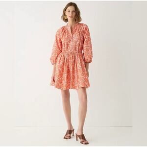 J.Crew Ruffle-Collar Mini Dress in Cotton Poplin Floral Orange White Sz S